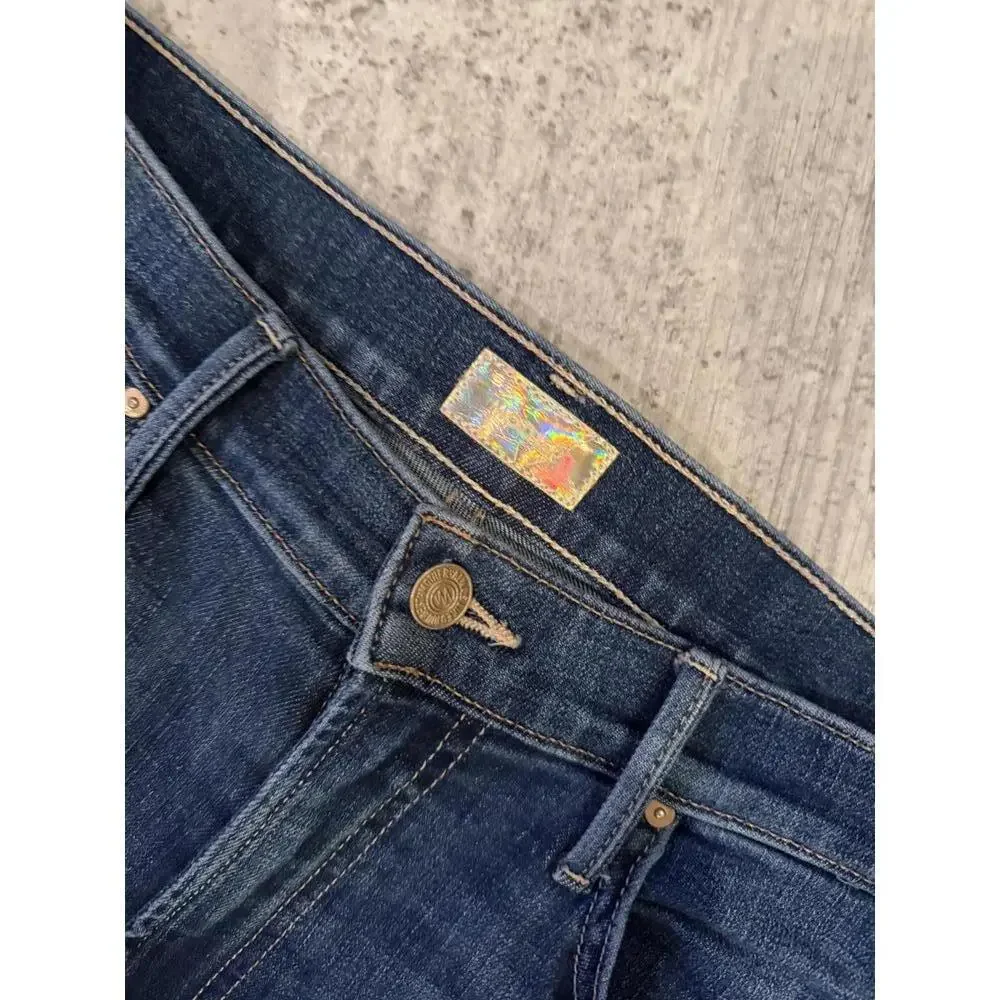 Mother Dark Blue Insider Step Crop Fray Jeans in Girl Crush Size 29 - Picture 2 of 6